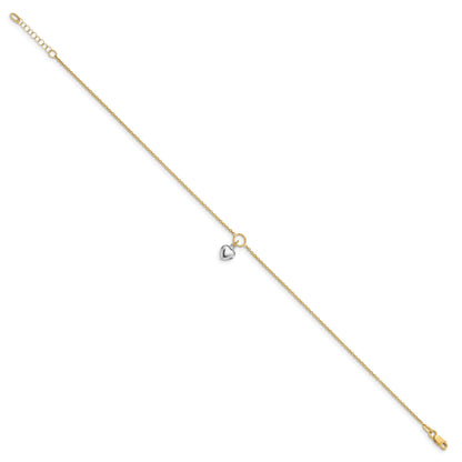14K Two-Tone Polished Heart W/1In Ext. Anklet