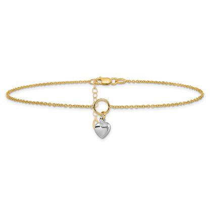 14K Two-Tone Polished Heart W/1In Ext. Anklet