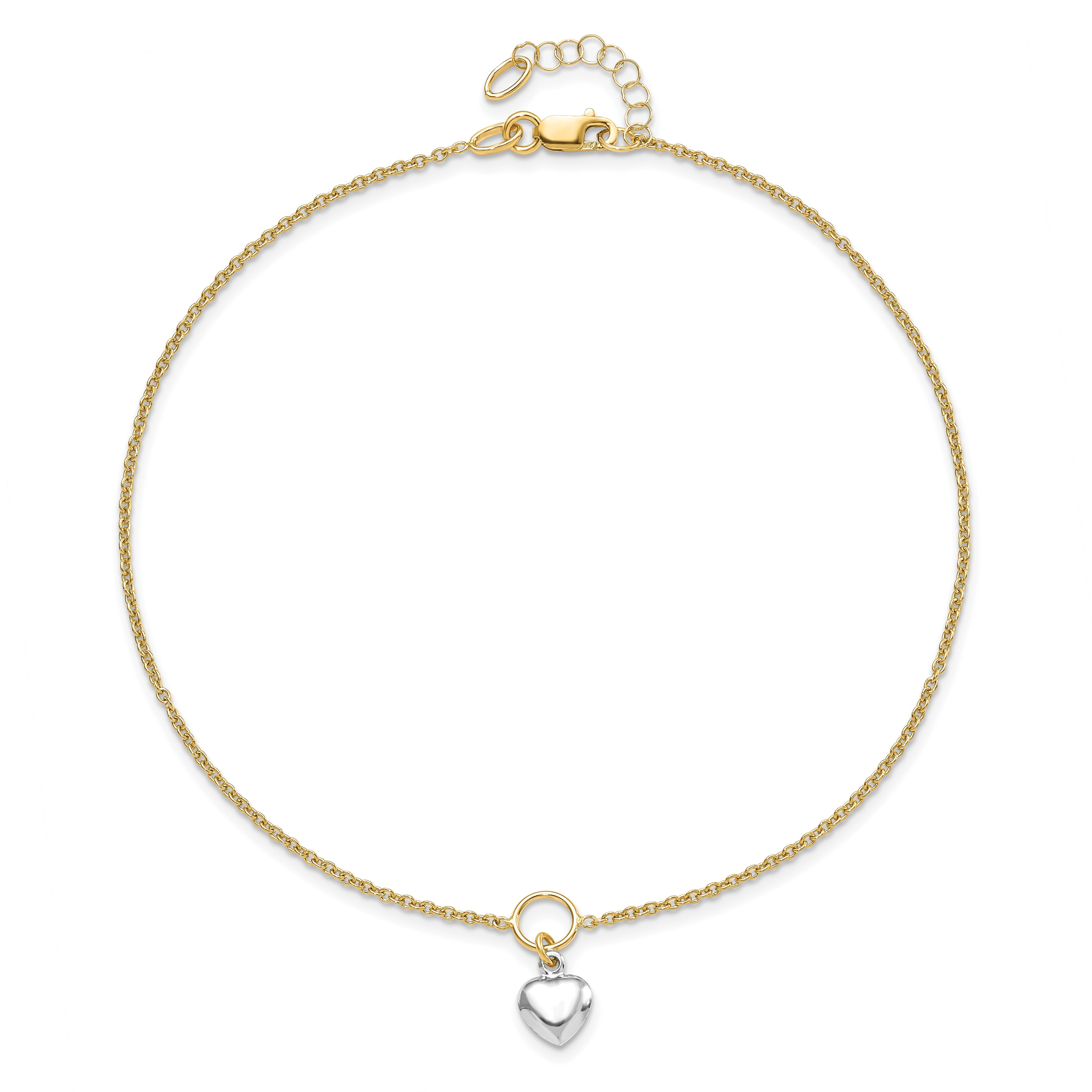 14K Two-Tone Polished Heart W/1In Ext. Anklet