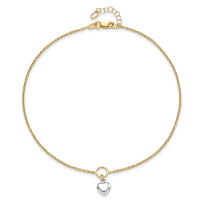 14K Two-Tone Polished Heart W/1In Ext. Anklet