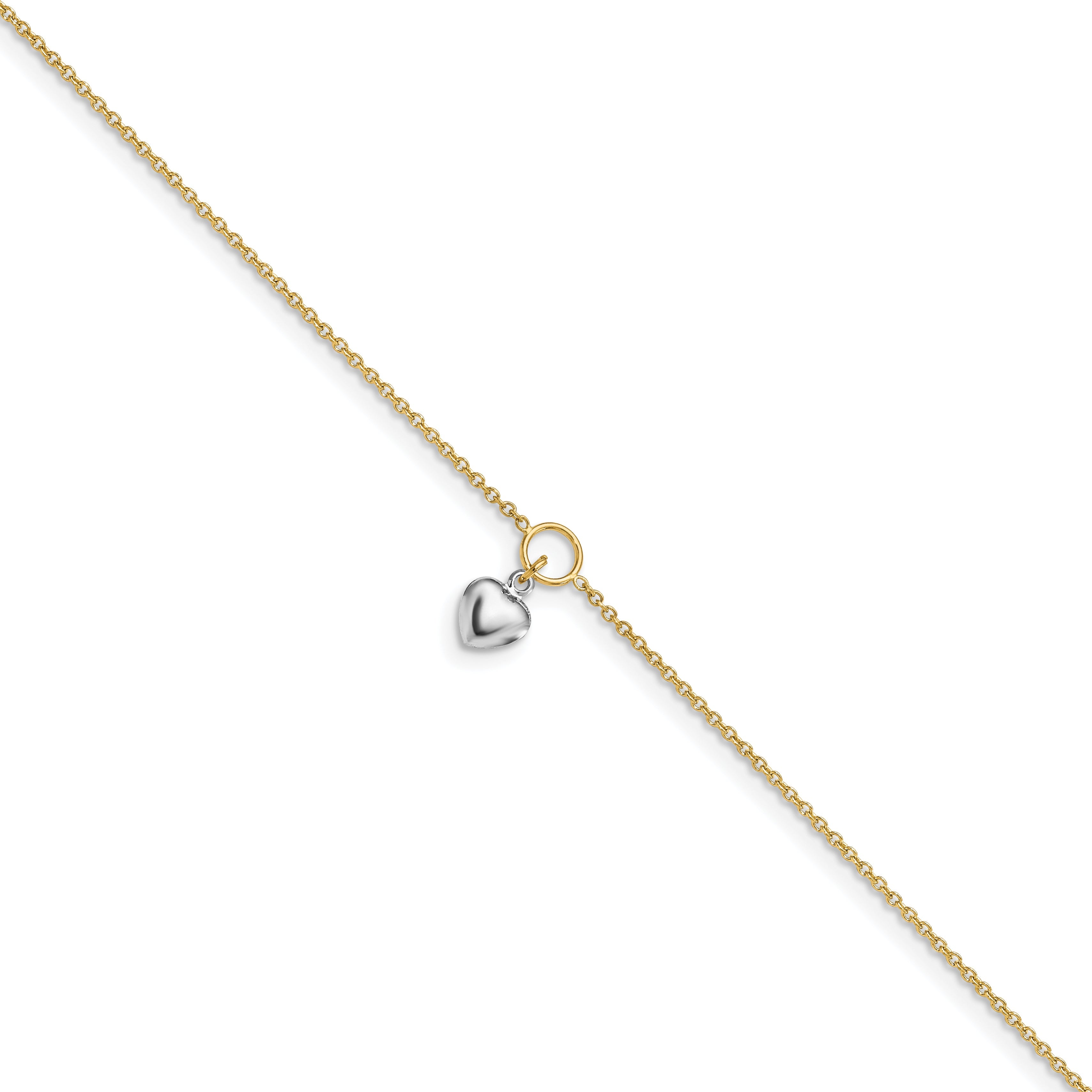 14K Two-Tone Polished Heart W/1In Ext. Anklet