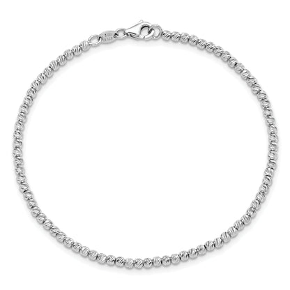 7.5 Inch 14K White Gold D/C Beaded Bracelet