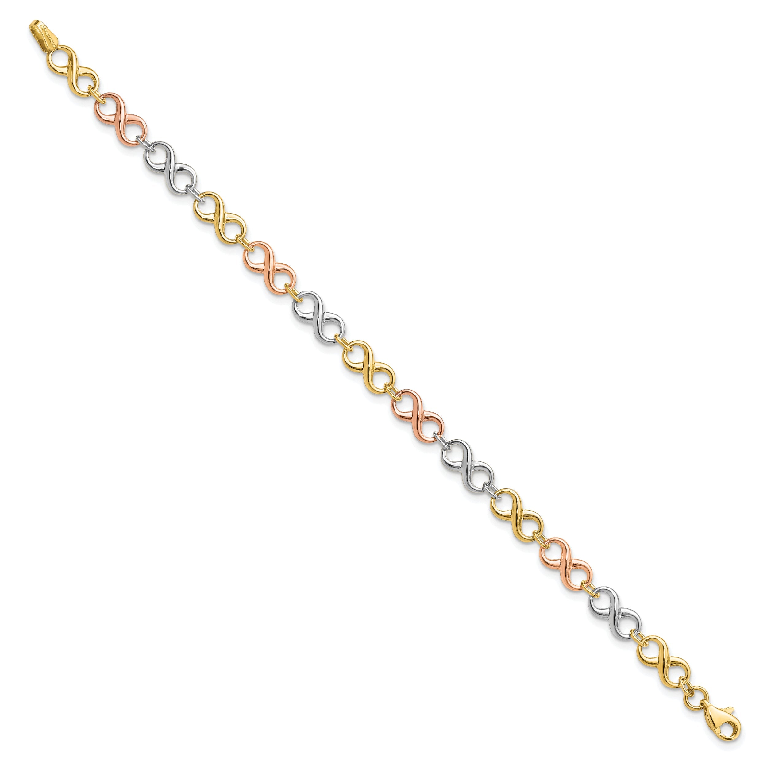 14K Tri Color Polished Infinity Bracelet
