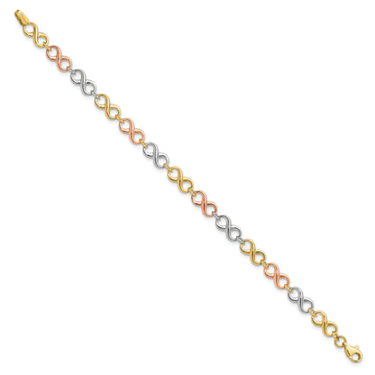 14K Tri Color Polished Infinity Bracelet