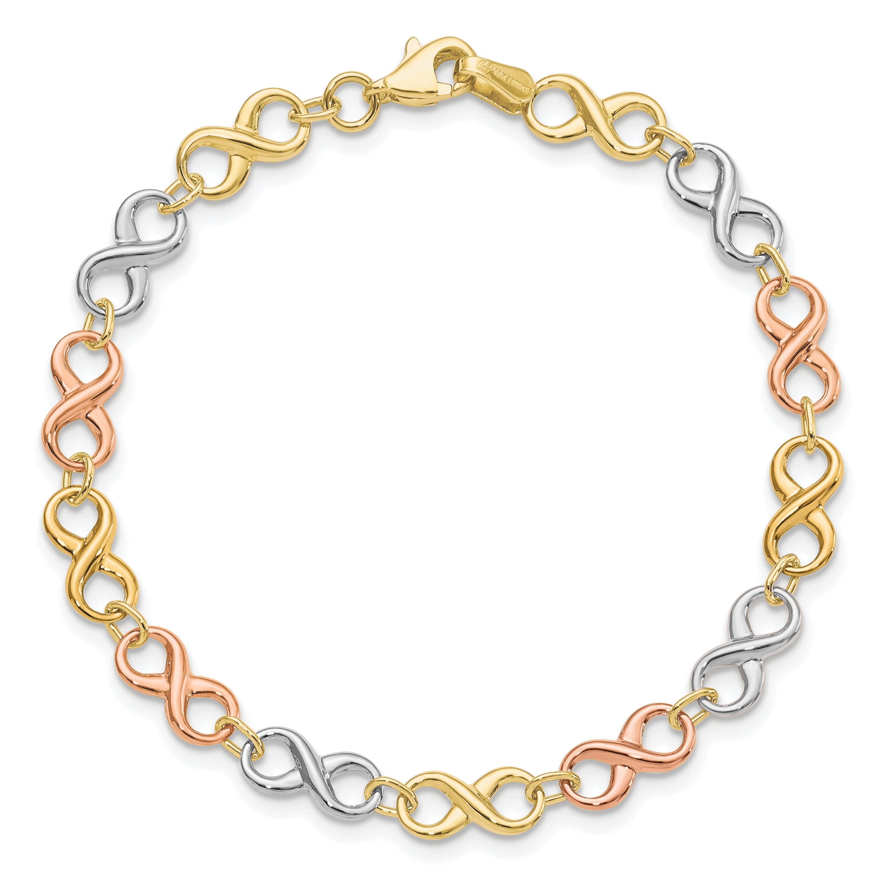 14K Tri Color Polished Infinity Bracelet