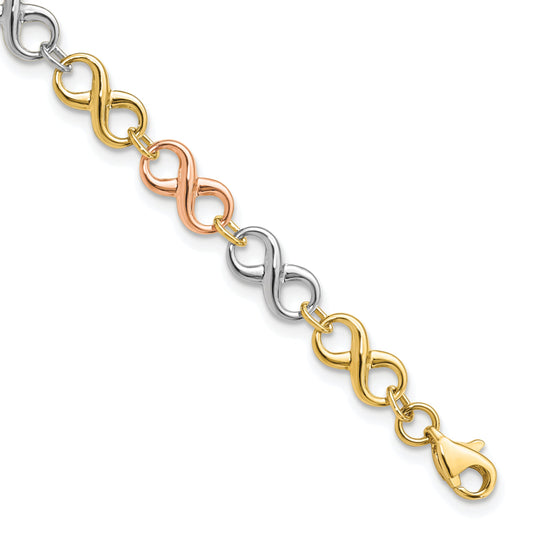 14K Tri Color Polished Infinity Bracelet