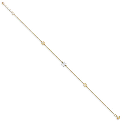 14K Two-Tone Polished Flower With 1In Ext. Anklet