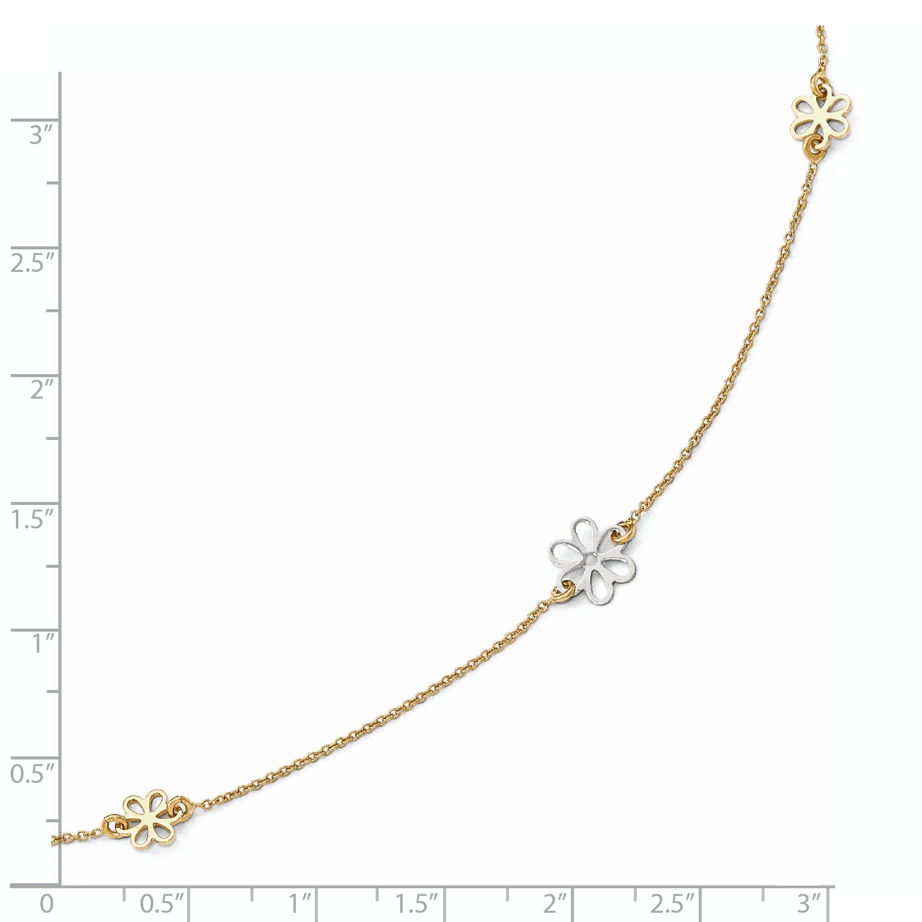 14K Two-Tone Polished Flower With 1In Ext. Anklet