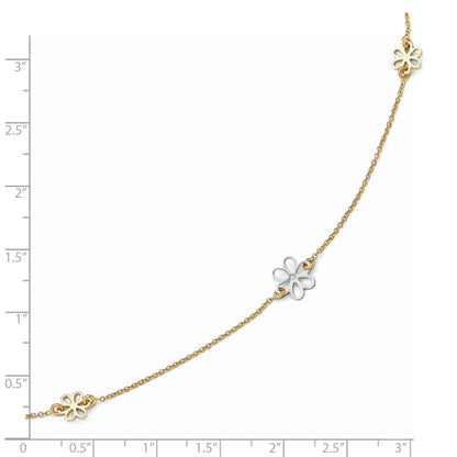 14K Two-Tone Polished Flower With 1In Ext. Anklet