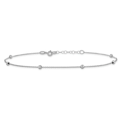 14K White Gold D/C Beaded With 1In Ext. Anklet
