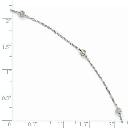 14K White Gold D/C Beaded With 1In Ext. Anklet