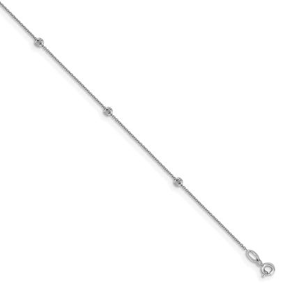 14K White Gold D/C Beaded With 1In Ext. Anklet