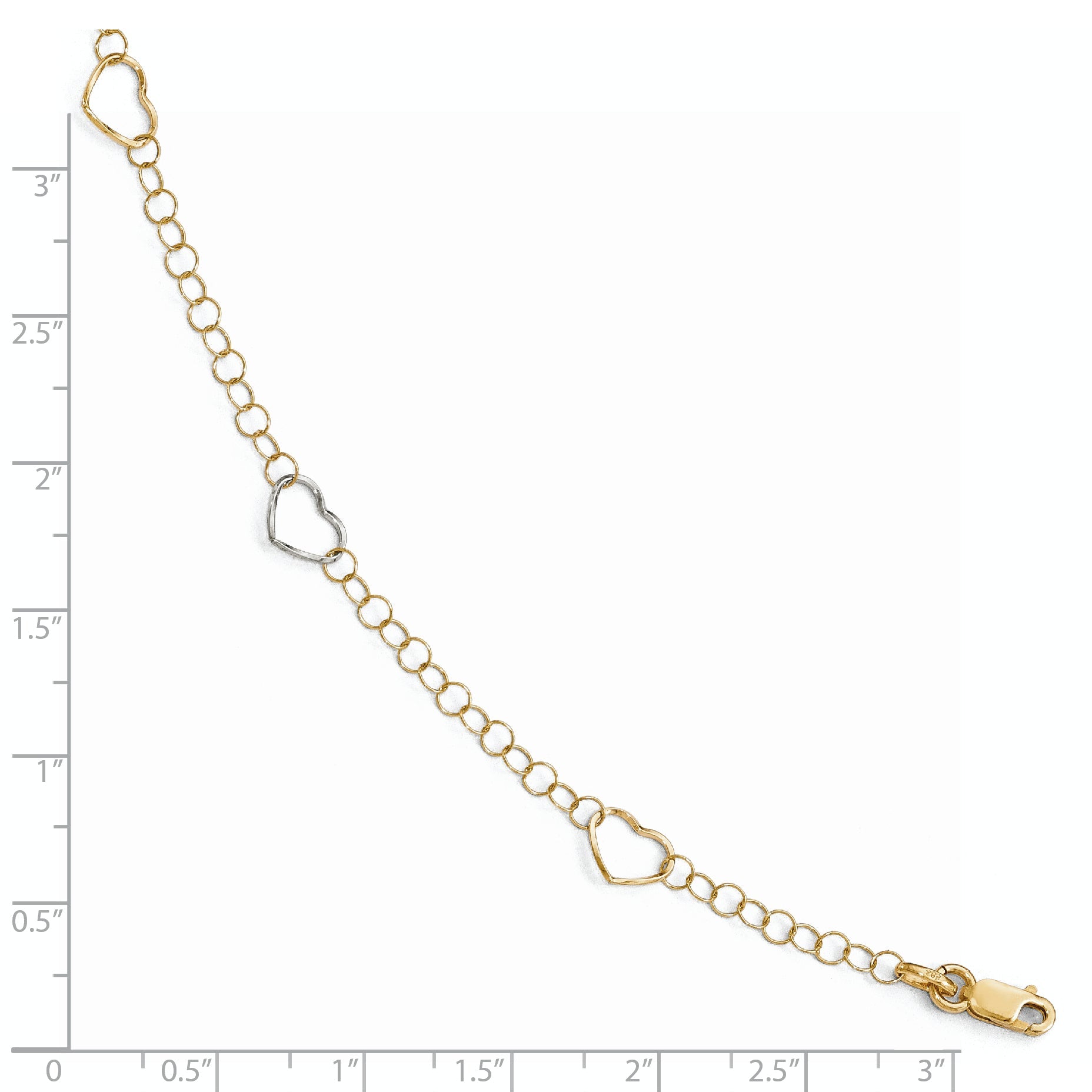 14K Two-Tone Polished Heart With 1In Ext. Anklet