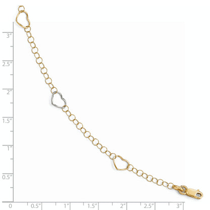 14K Two-Tone Polished Heart With 1In Ext. Anklet
