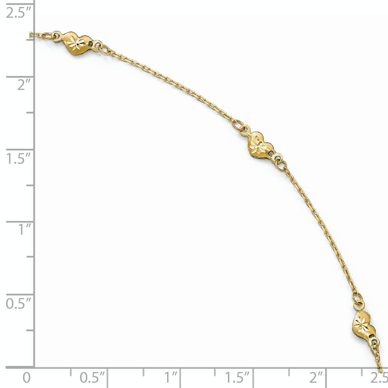 14K Yellow Gold Polished And D/C Heart With 1In Ext. Anklet