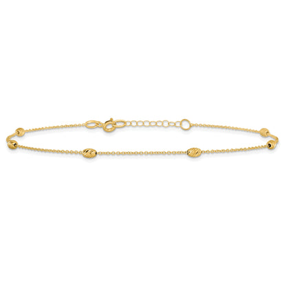 14K Yellow Gold Polished And D/C With 1In Ext. Anklet