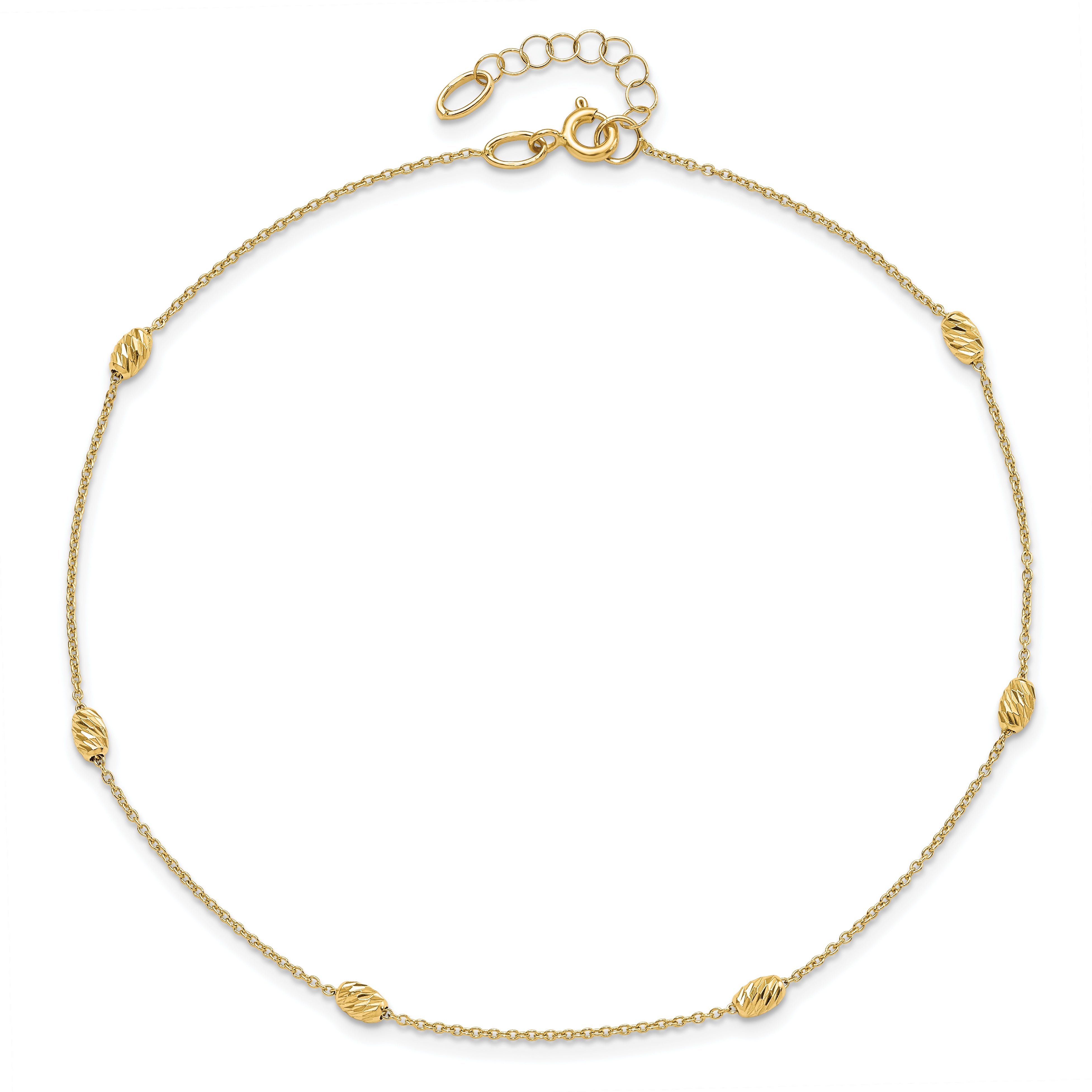 14K Yellow Gold Polished And D/C With 1In Ext. Anklet