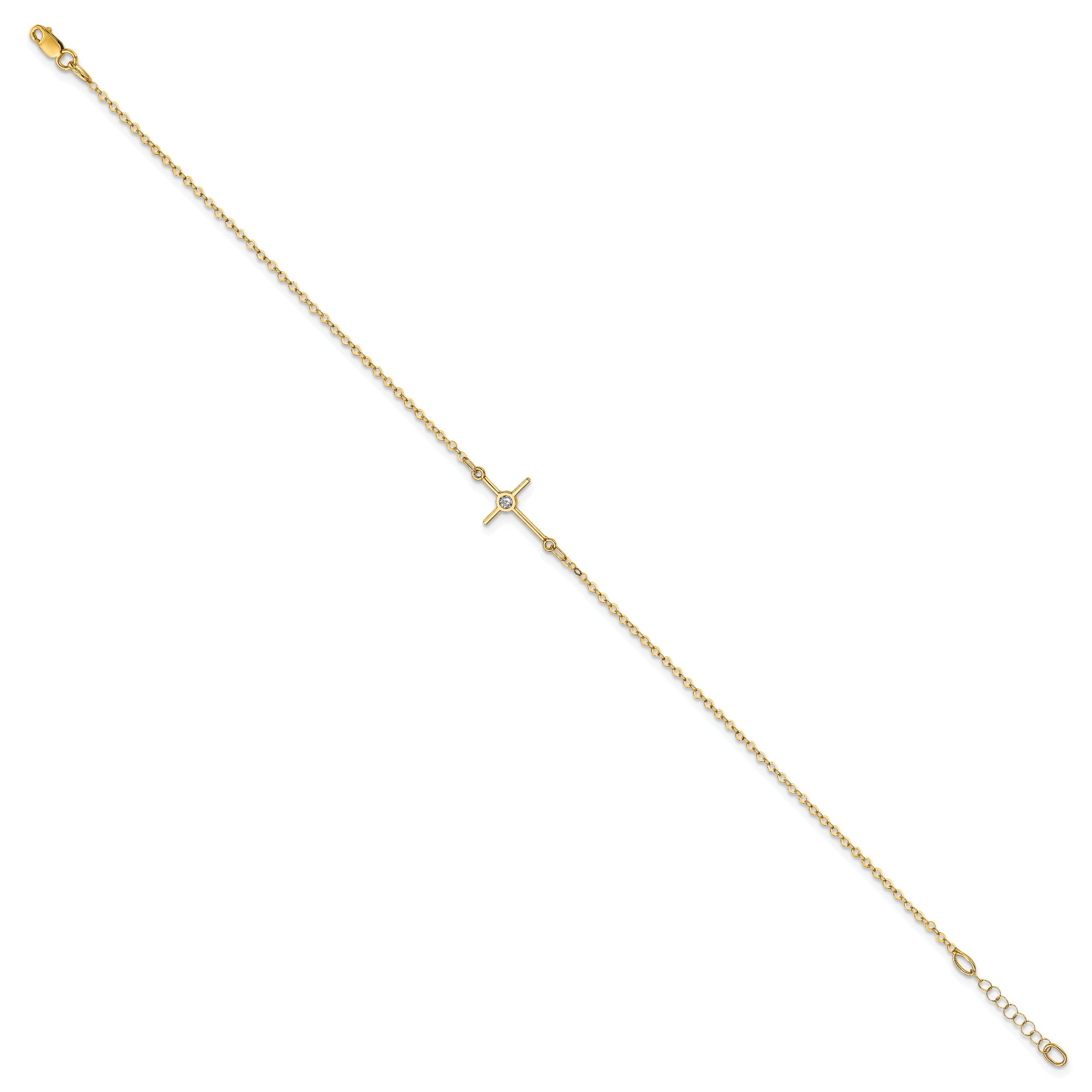 14K Yellow Gold Polished Cz Cross Anklet