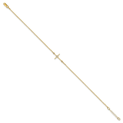 14K Yellow Gold Polished Cz Cross Anklet