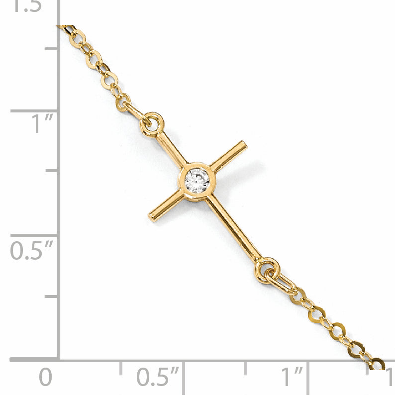 14K Yellow Gold Polished Cz Cross Anklet