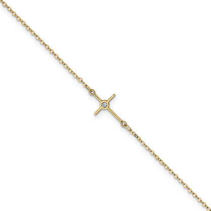 14K Yellow Gold Polished Cz Cross Anklet