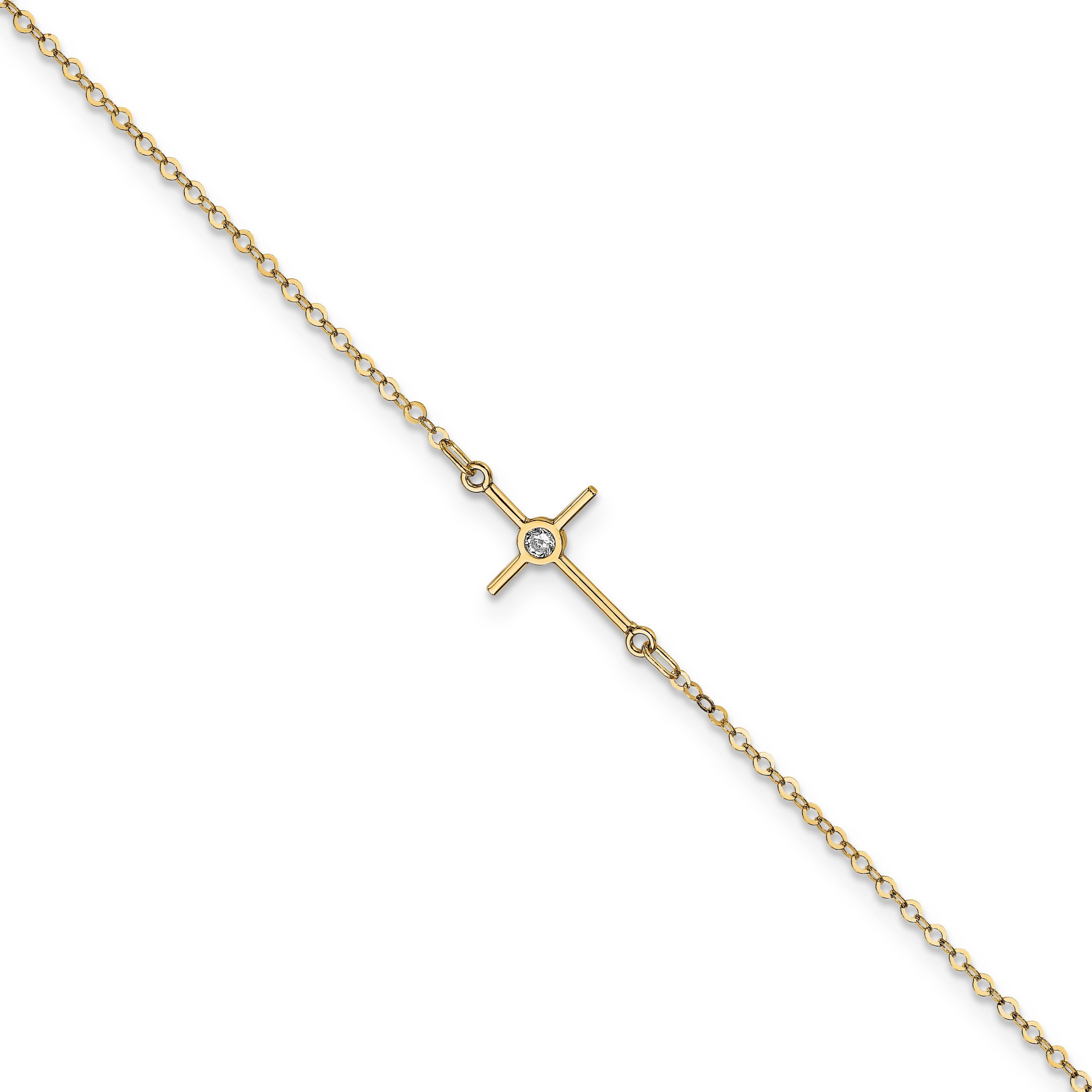 14K Yellow Gold Polished Cz Cross Anklet