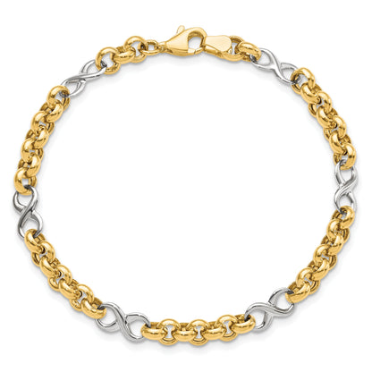 7.5 Inch 14K Two-Tone Polished Infinity Bracelet