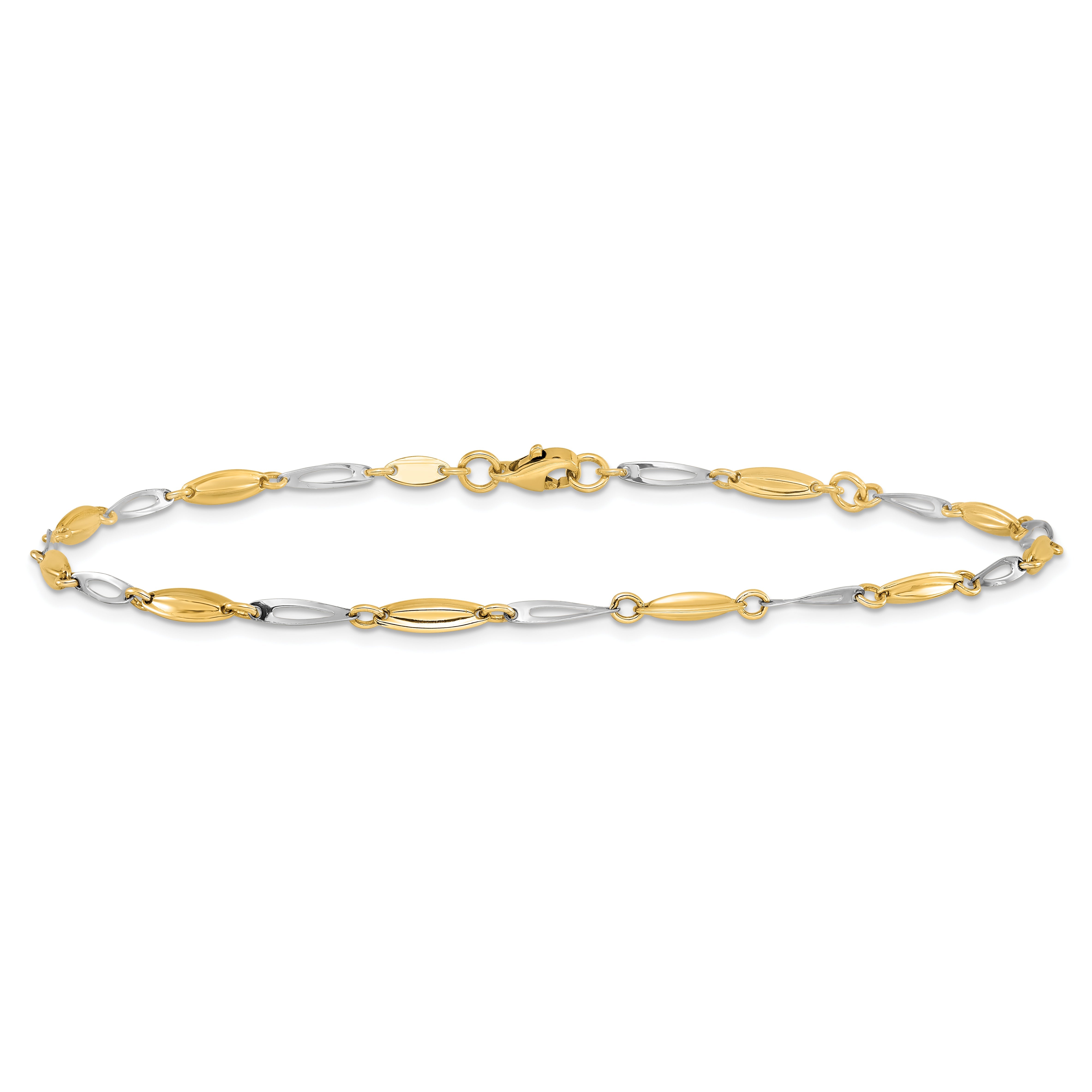 14K Two-Tone Polished With 1In Ext. Anklet