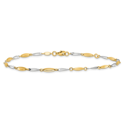 14K Two-Tone Polished With 1In Ext. Anklet