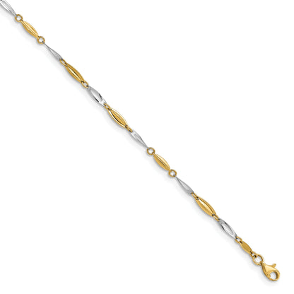 14K Two-Tone Polished With 1In Ext. Anklet