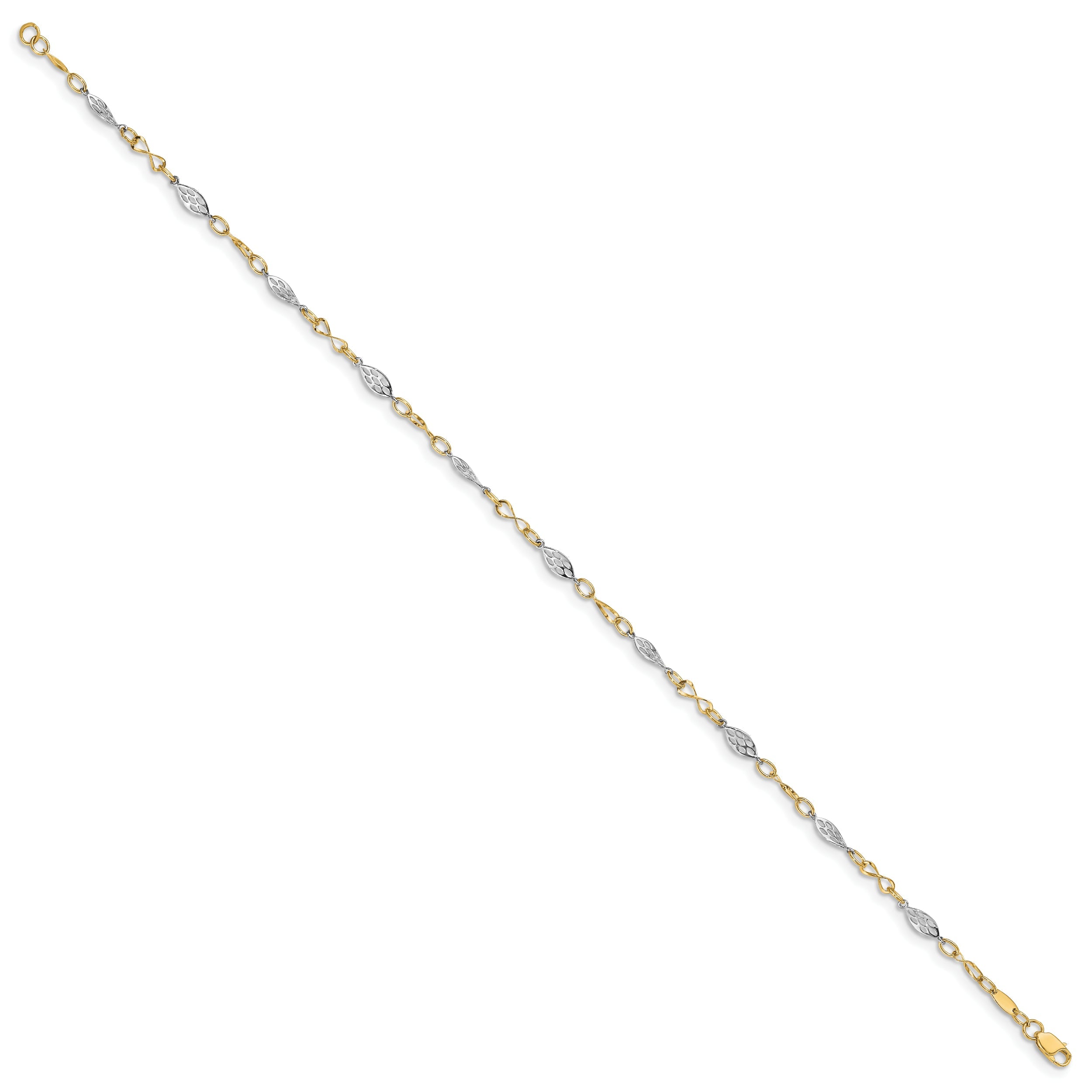 14K Two-Tone Polished With 1In Ext. Anklet