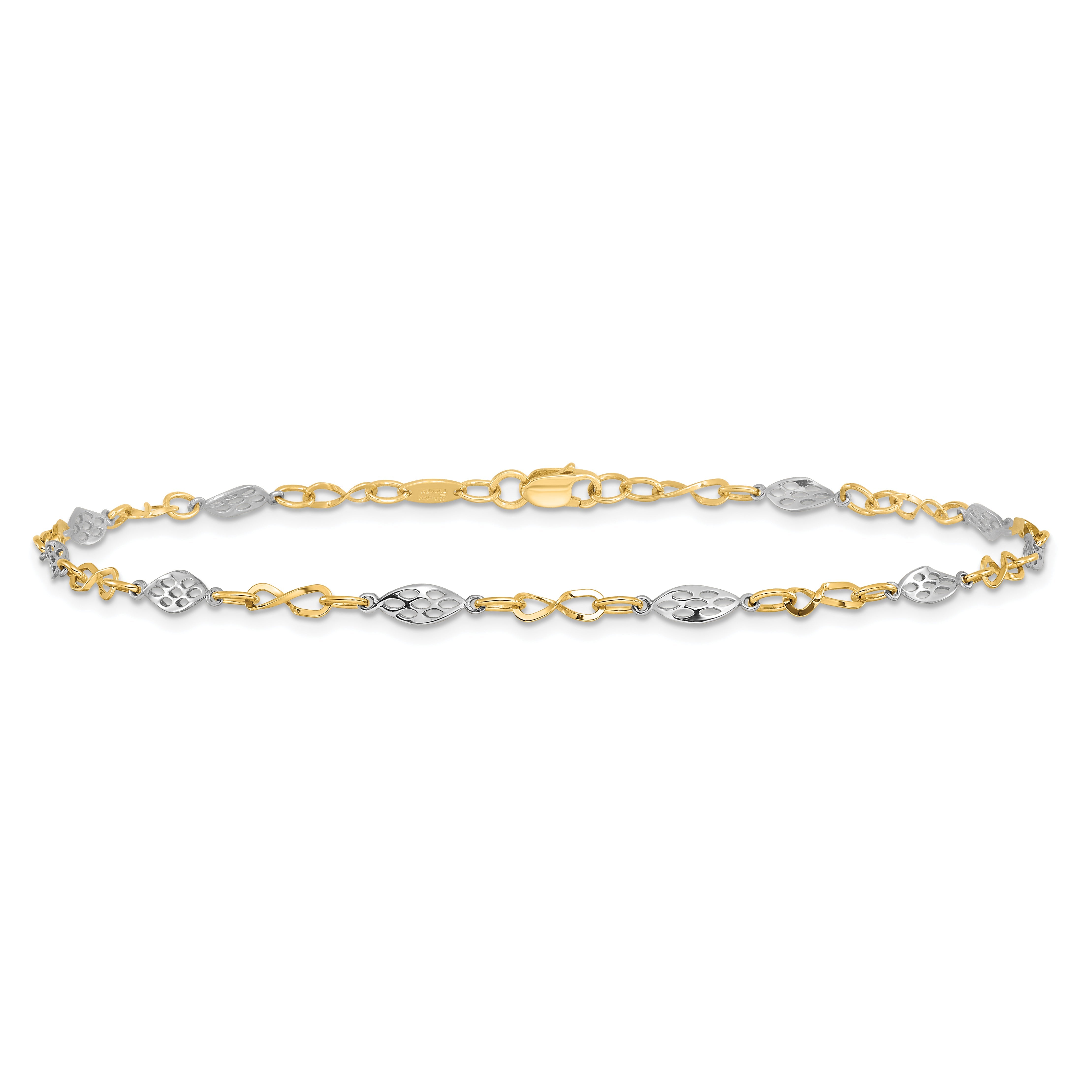 14K Two-Tone Polished With 1In Ext. Anklet