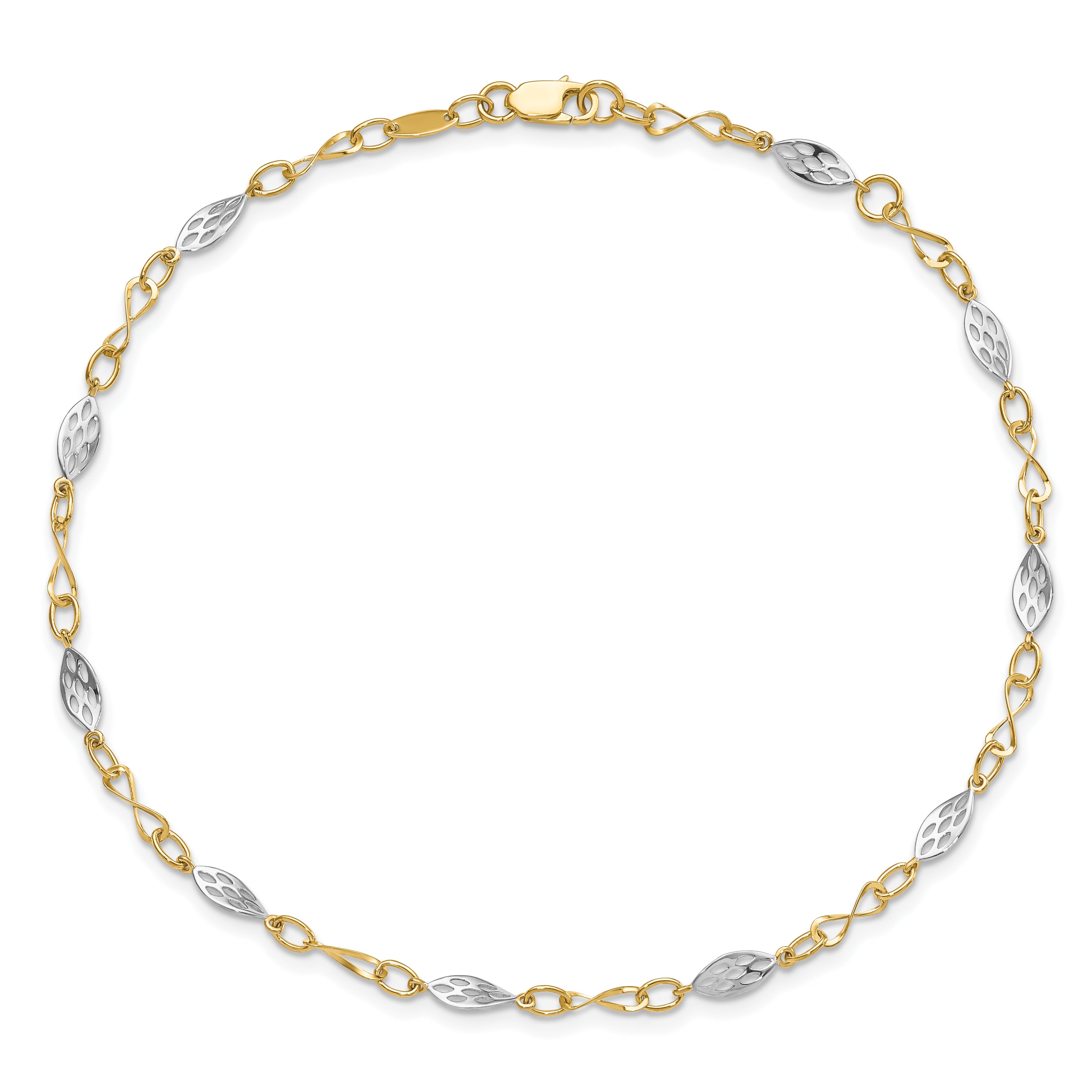 14K Two-Tone Polished With 1In Ext. Anklet