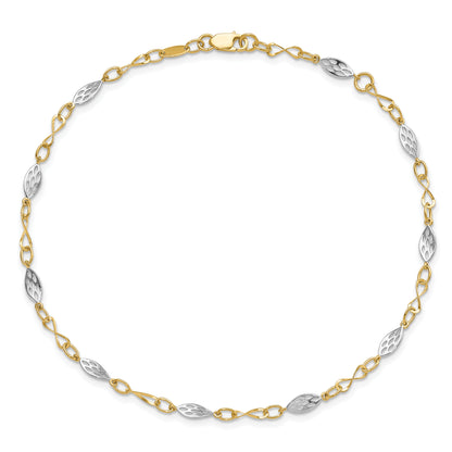 14K Two-Tone Polished With 1In Ext. Anklet