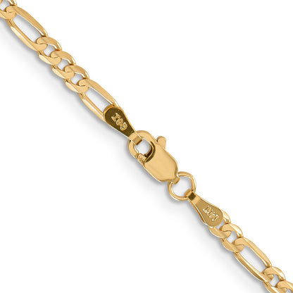 14K Yellow Gold 18 Inch 3mm Concave Open Figaro With Lobster Clasp Chain Necklace