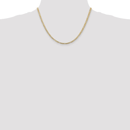 14K Yellow Gold 18 Inch 3mm Concave Open Figaro With Lobster Clasp Chain Necklace