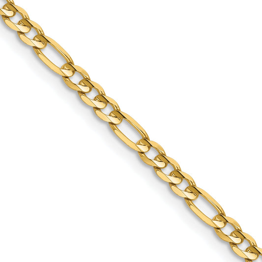 14K Yellow Gold 24 Inch 3mm Concave Open Figaro With Lobster Clasp Chain Necklace