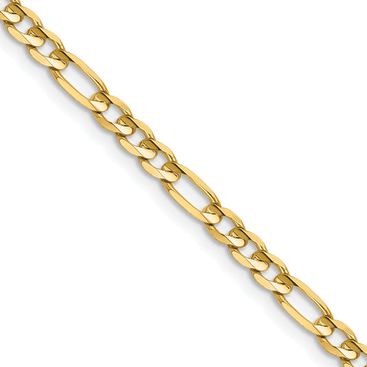 14K Yellow Gold 18 Inch 4mm Concave Open Figaro With Lobster Clasp Chain Necklace