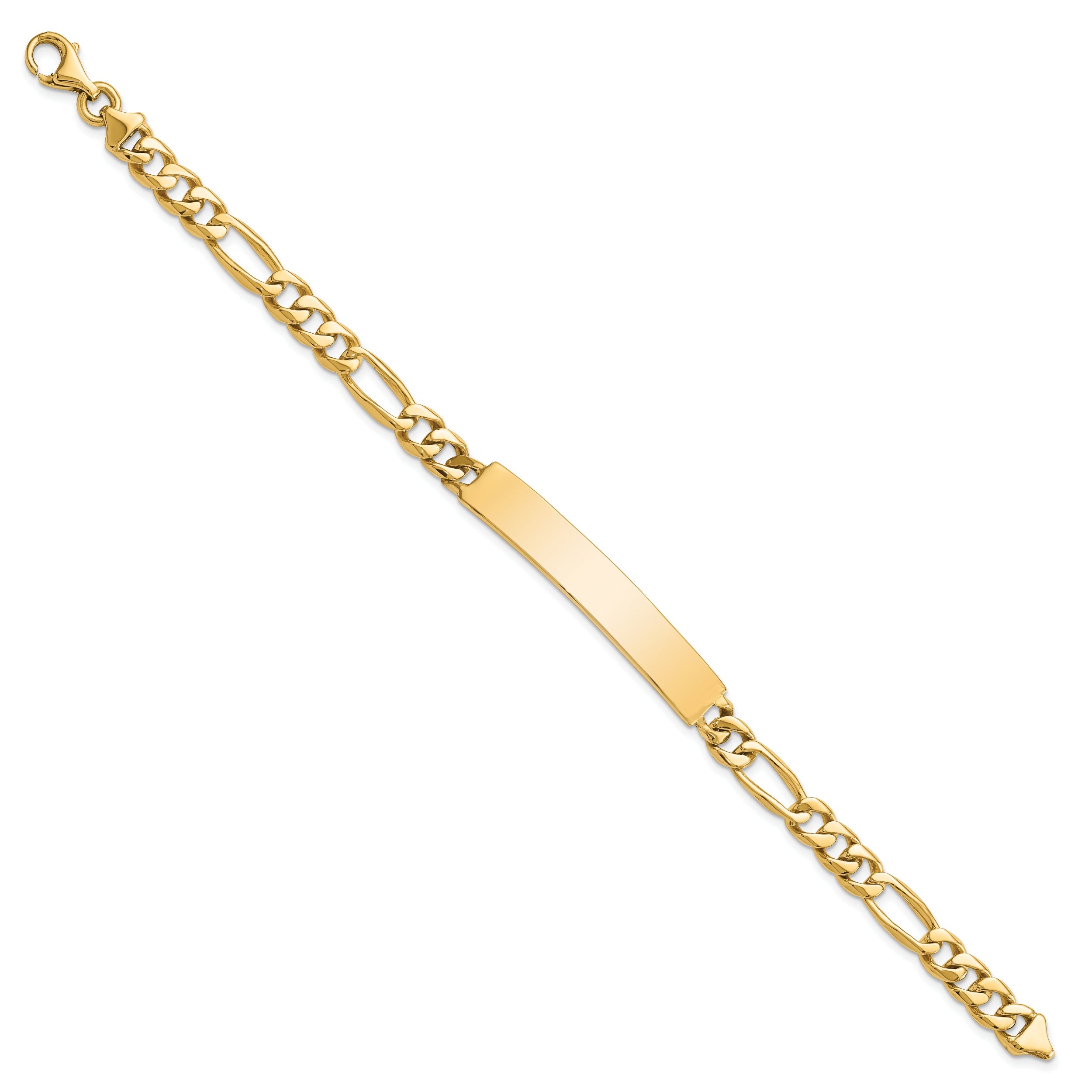 14K Yellow Gold Hand Polished Solid Chain/Solid Plate Figaro Link 44X8.5mm 8 Inch Id Bracelet