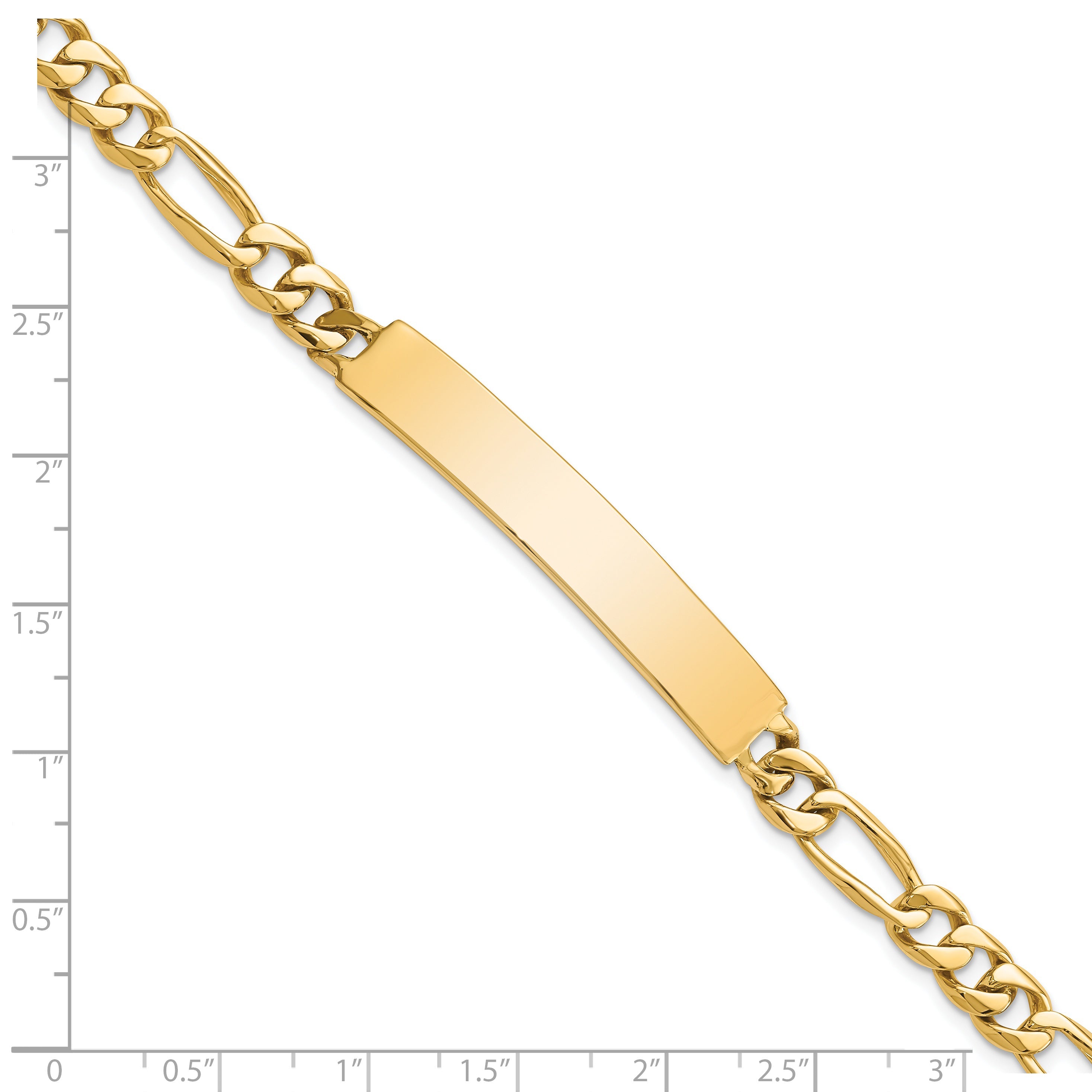 14K Yellow Gold Hand Polished Solid Chain/Solid Plate Figaro Link 44X8.5mm 8 Inch Id Bracelet