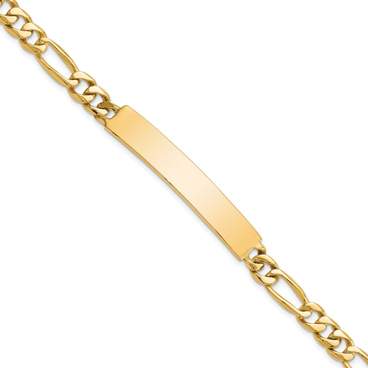 14K Yellow Gold Hand Polished Solid Chain/Solid Plate Figaro Link 44X8.5mm 8 Inch Id Bracelet