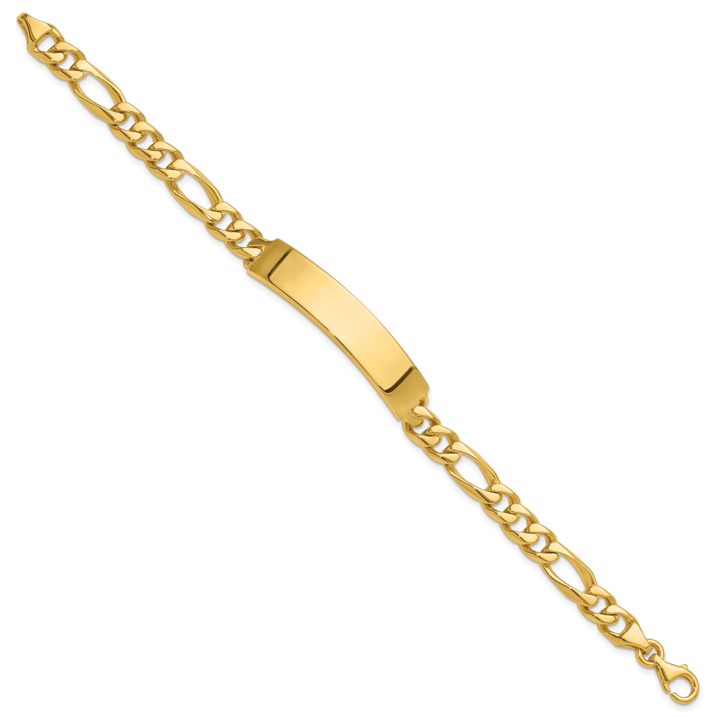 14K Yellow Gold Hand Polished Solid Chain/Solid Plate Figaro Link 47X9mm 8 Inch Id Bracelet