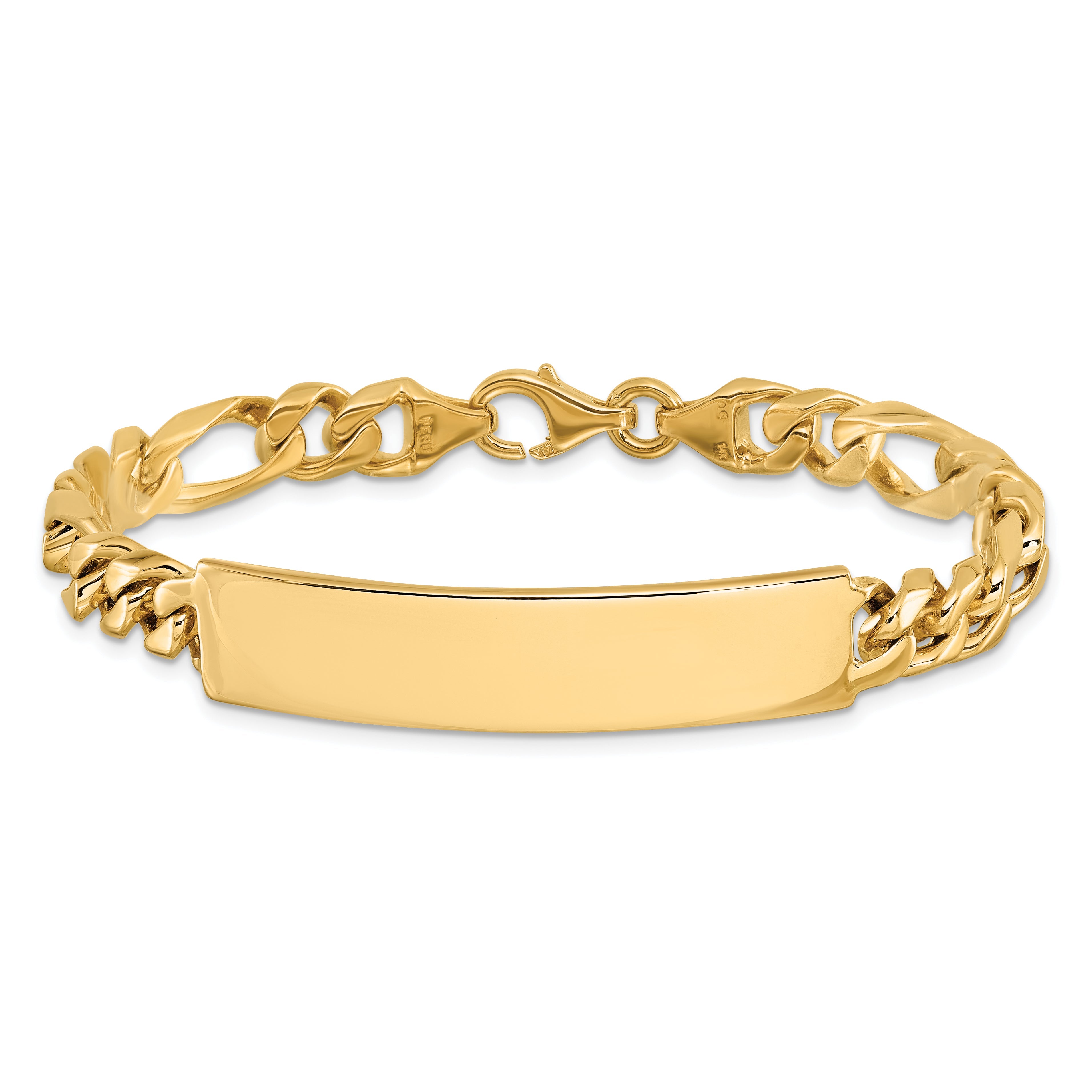 14K Yellow Gold Hand Polished Solid Chain/Solid Plate Figaro Link 47X9mm 8 Inch Id Bracelet
