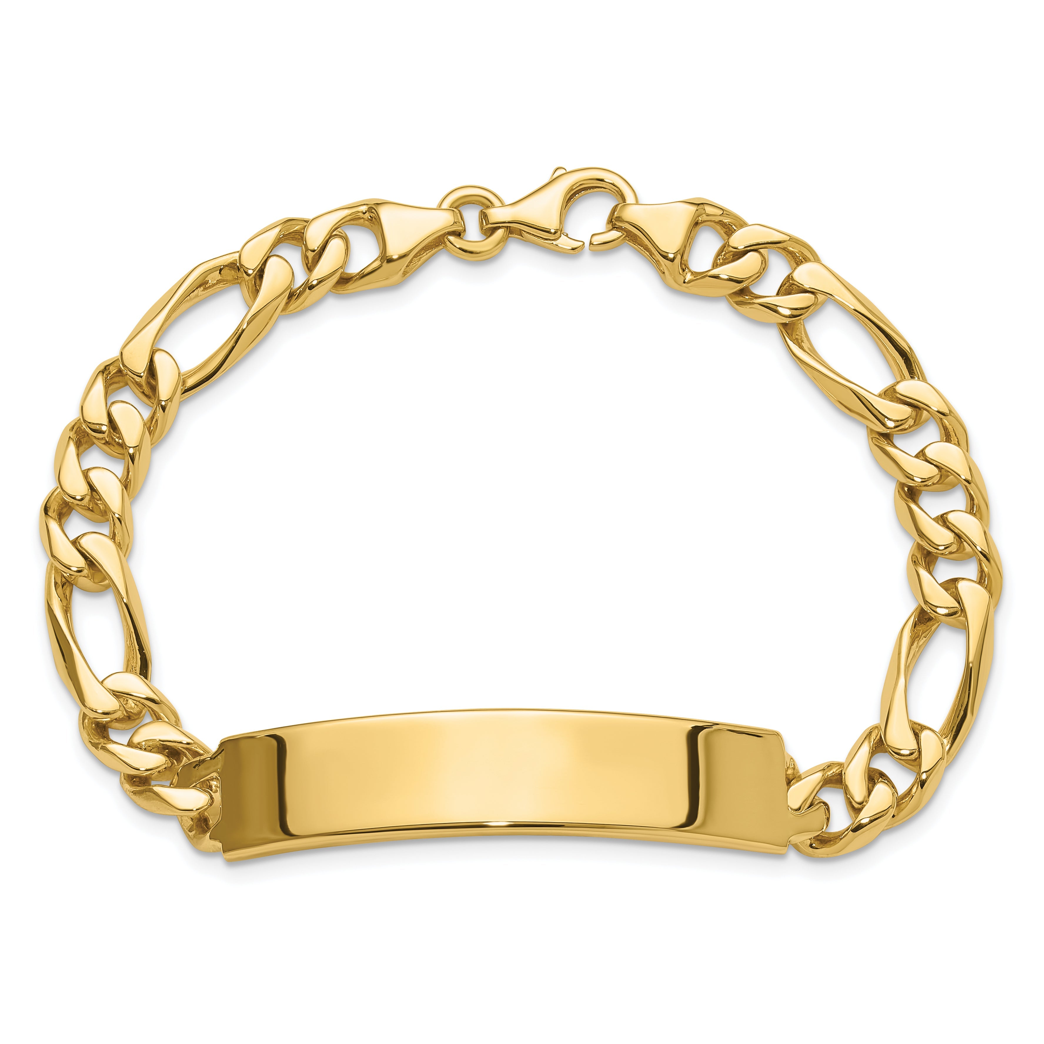 14K Yellow Gold Hand Polished Solid Chain/Solid Plate Figaro Link 47X9mm 8 Inch Id Bracelet