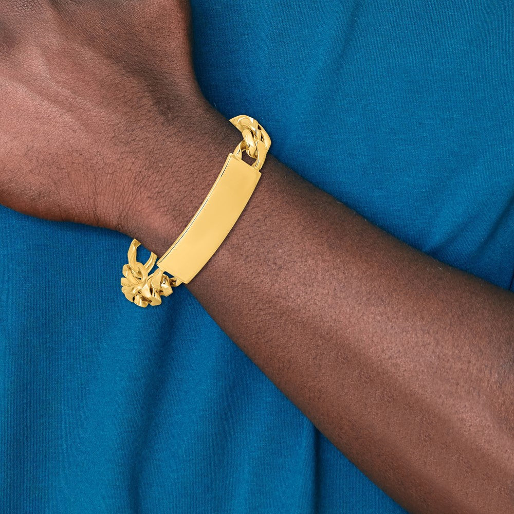 14K Yellow Gold Hand Polished Solid Chain/Solid Plate Figaro Link 48X11mm 8.5 Inch Id Bracelet