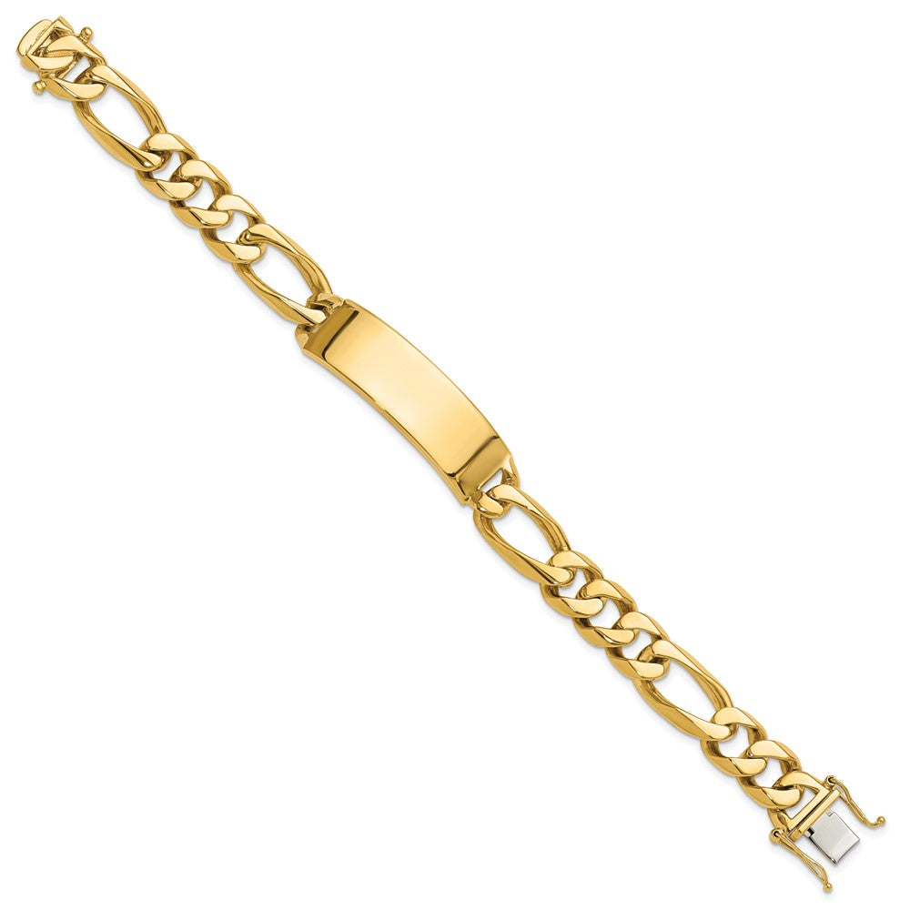 14K Yellow Gold Hand Polished Solid Chain/Solid Plate Figaro Link 48X15mm 8.5 Inch Id Bracelet