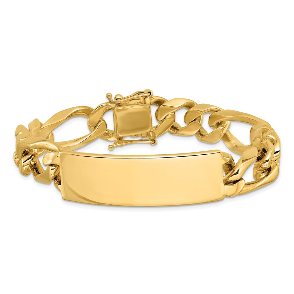 14K Yellow Gold Hand Polished Solid Chain/Solid Plate Figaro Link 48X15mm 8.5 Inch Id Bracelet