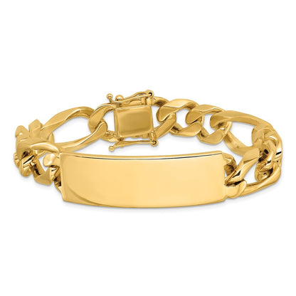 14K Yellow Gold Hand Polished Solid Chain/Solid Plate Figaro Link 48X15mm 8.5 Inch Id Bracelet