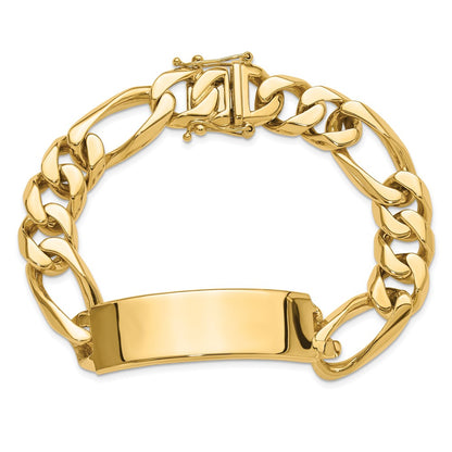 14K Yellow Gold Hand Polished Solid Chain/Solid Plate Figaro Link 48X15mm 8.5 Inch Id Bracelet