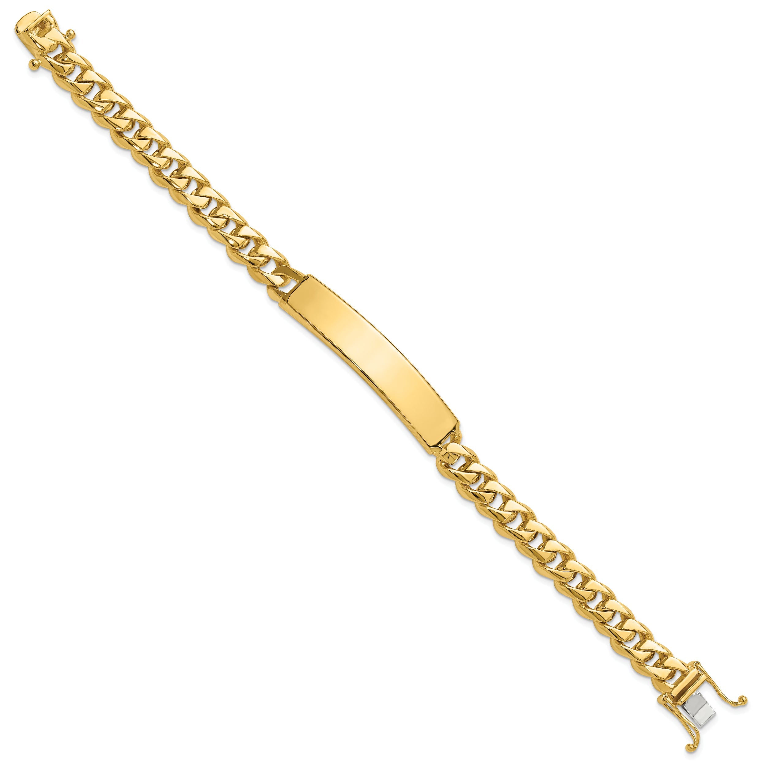 14K Yellow Gold Hand Polished Solid Chain/Solid Plate Curb Link 44X9mm 8 Inch Id Bracelet
